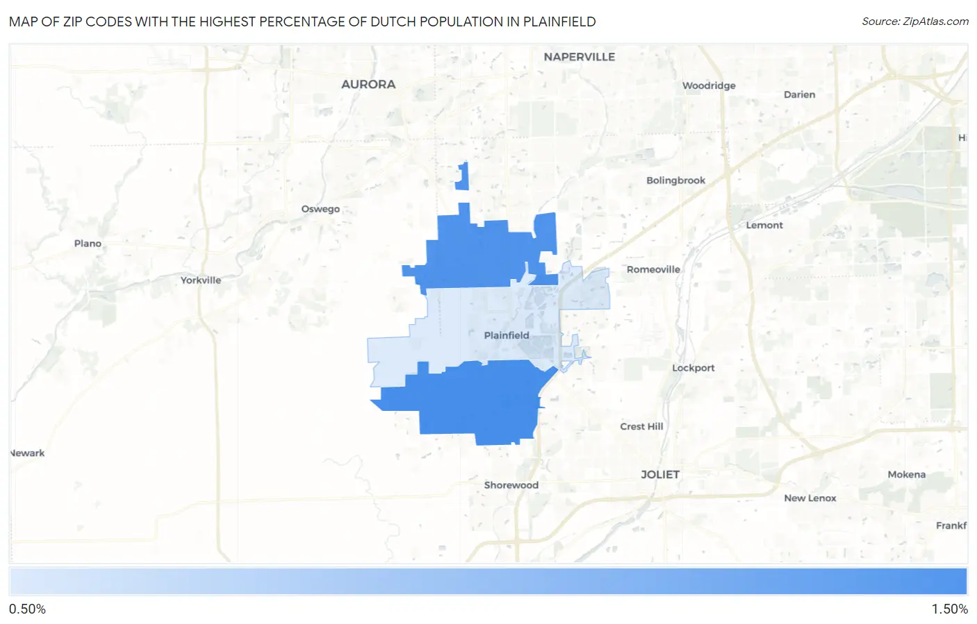 Zip Codes with the Highest Percentage of Dutch Population in Plainfield Map