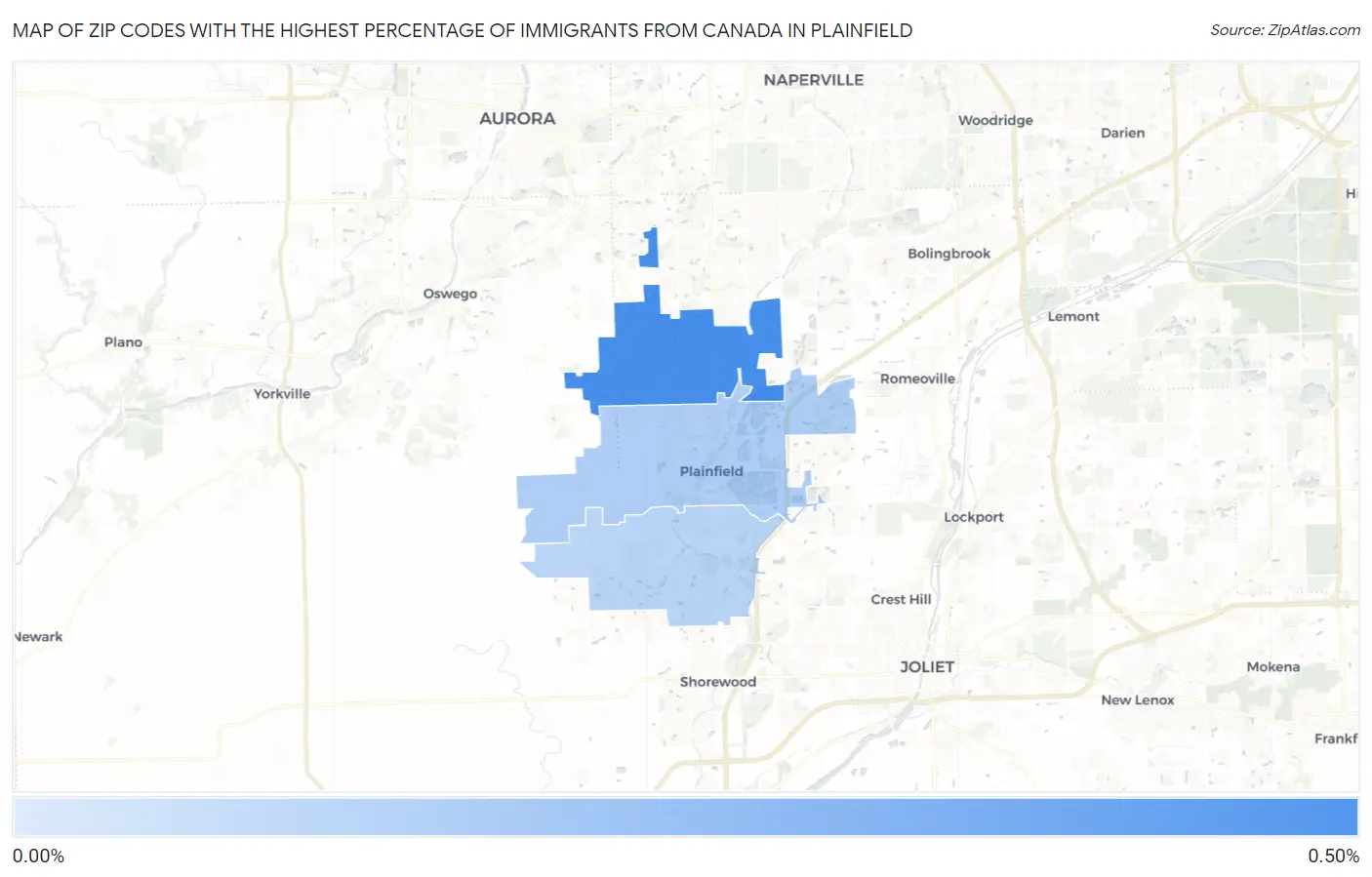 Zip Codes with the Highest Percentage of Immigrants from Canada in Plainfield Map