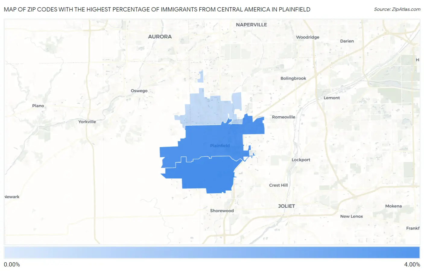 Zip Codes with the Highest Percentage of Immigrants from Central America in Plainfield Map