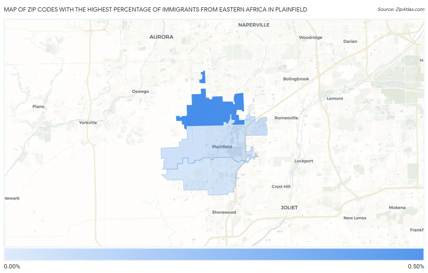 Zip Codes with the Highest Percentage of Immigrants from Eastern Africa in Plainfield Map