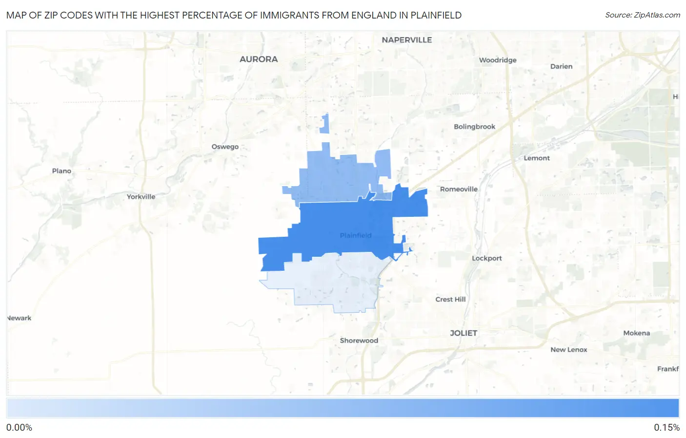 Zip Codes with the Highest Percentage of Immigrants from England in Plainfield Map