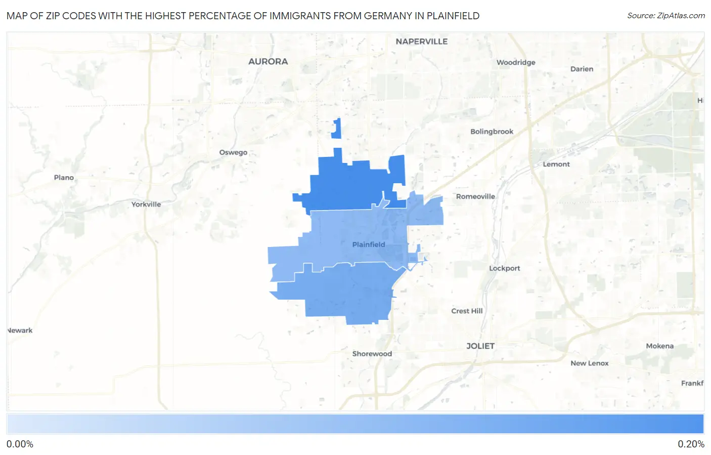 Zip Codes with the Highest Percentage of Immigrants from Germany in Plainfield Map
