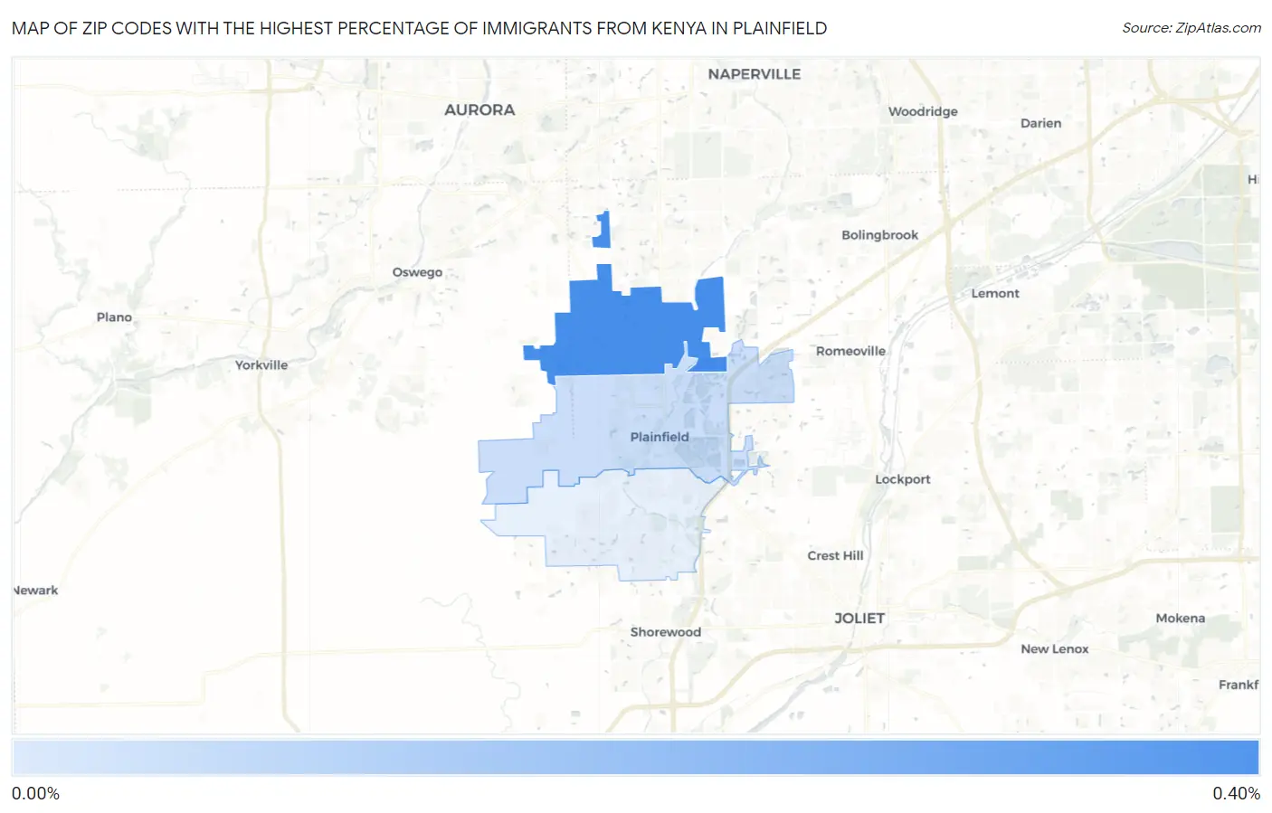 Zip Codes with the Highest Percentage of Immigrants from Kenya in Plainfield Map