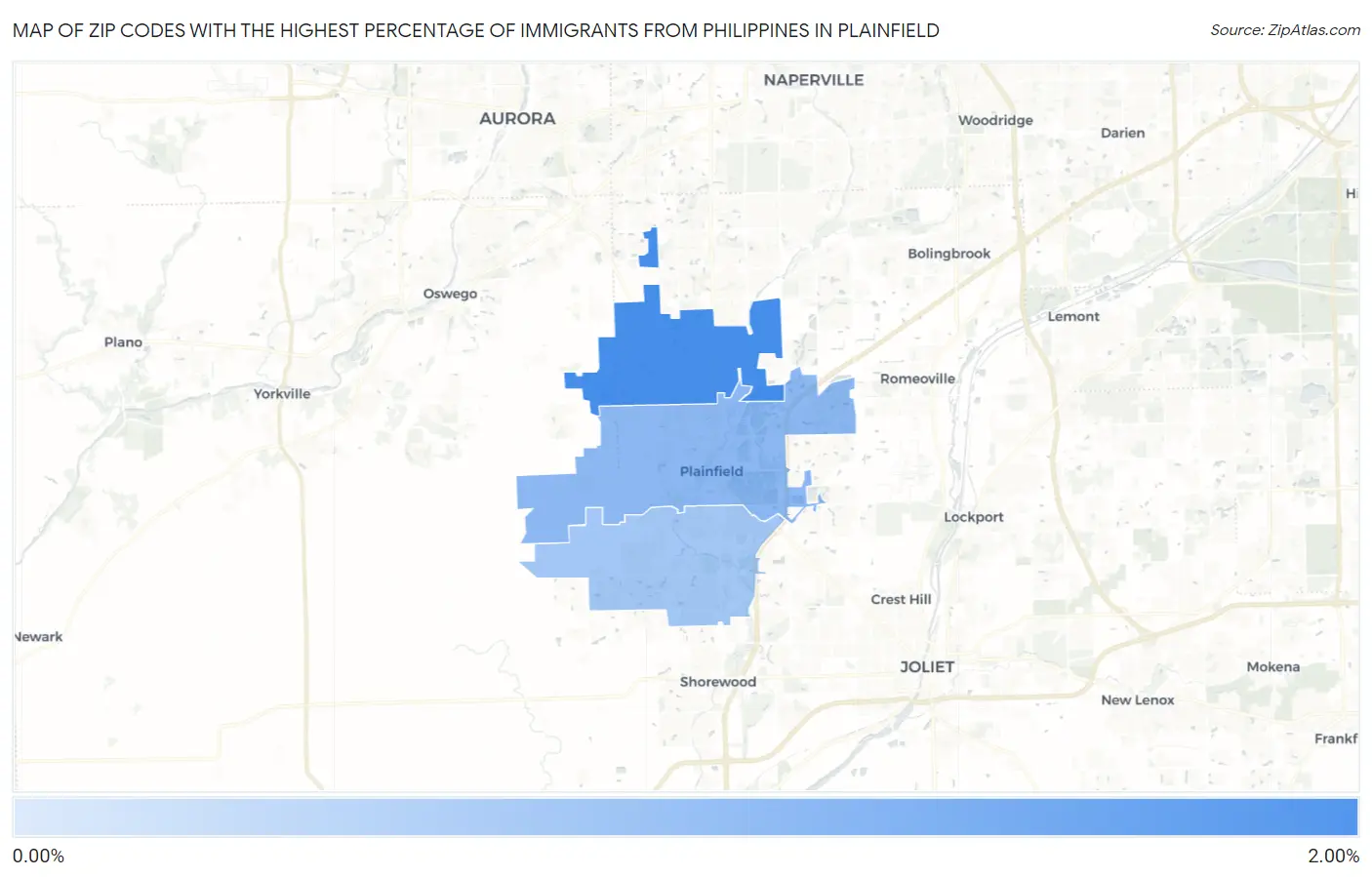 Zip Codes with the Highest Percentage of Immigrants from Philippines in Plainfield Map
