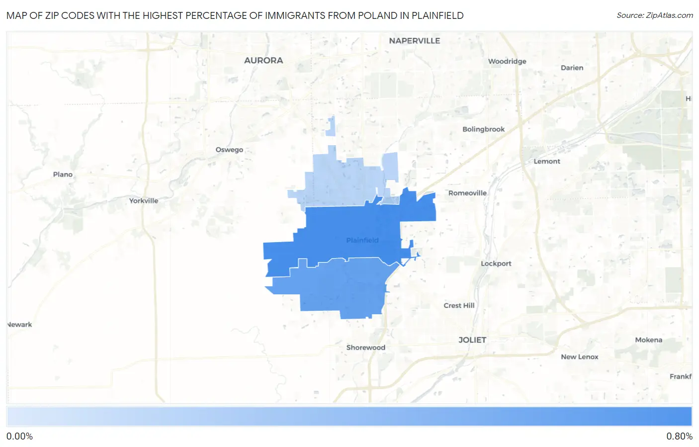Zip Codes with the Highest Percentage of Immigrants from Poland in Plainfield Map