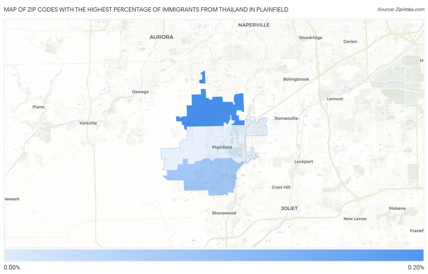 Zip Codes with the Highest Percentage of Immigrants from Thailand in Plainfield Map