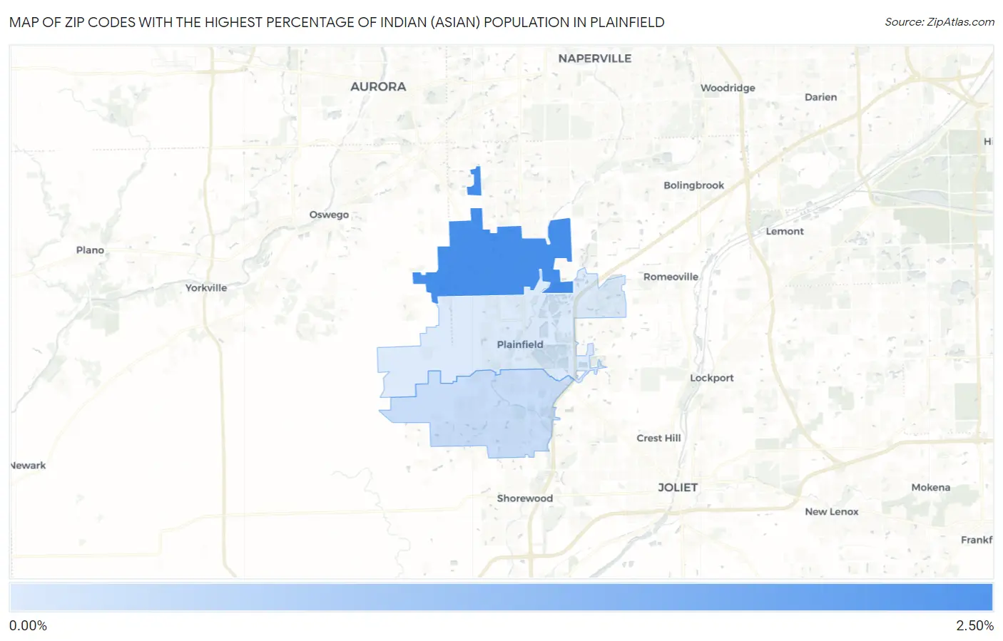 Zip Codes with the Highest Percentage of Indian (Asian) Population in Plainfield Map