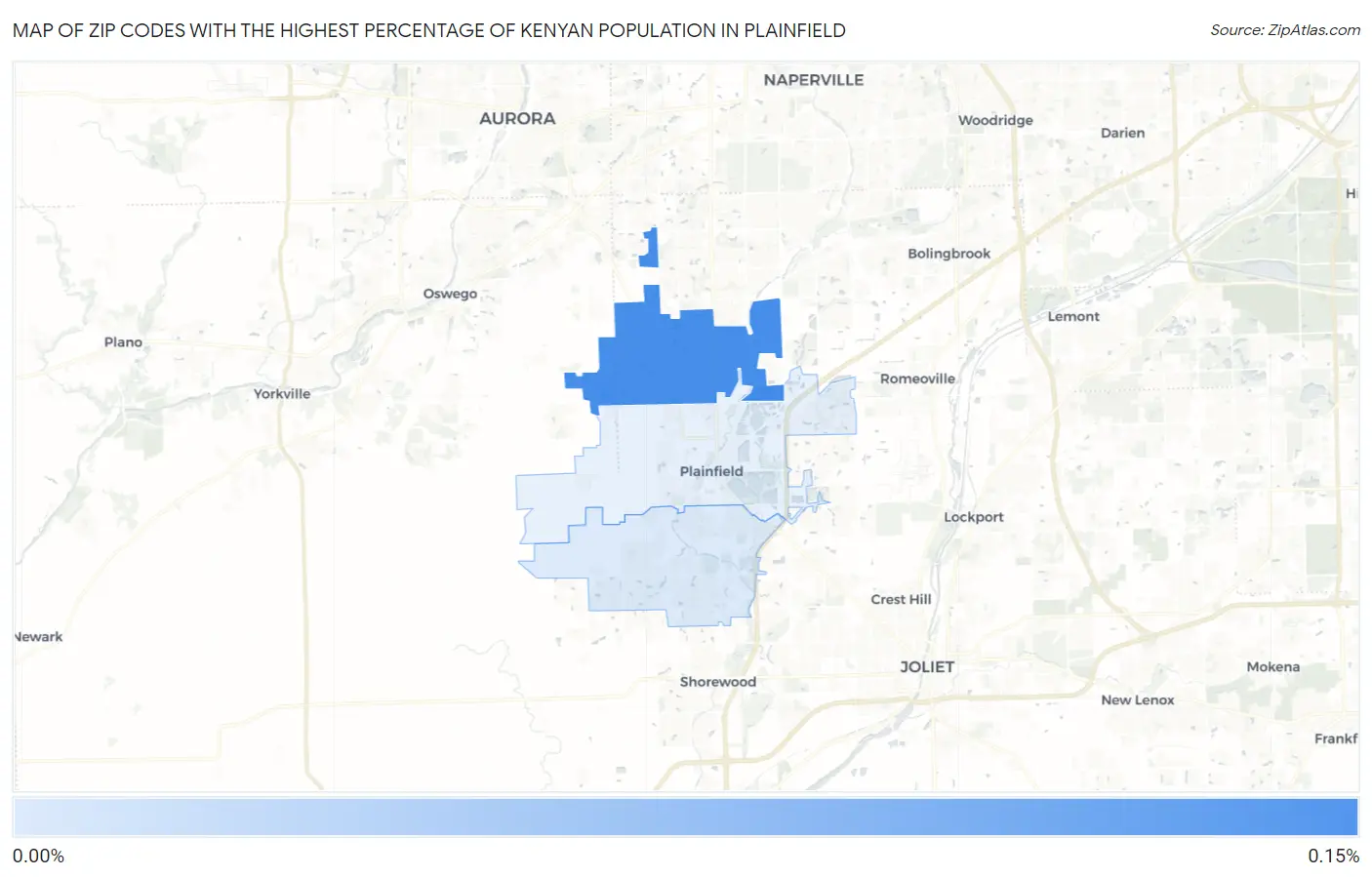 Zip Codes with the Highest Percentage of Kenyan Population in Plainfield Map