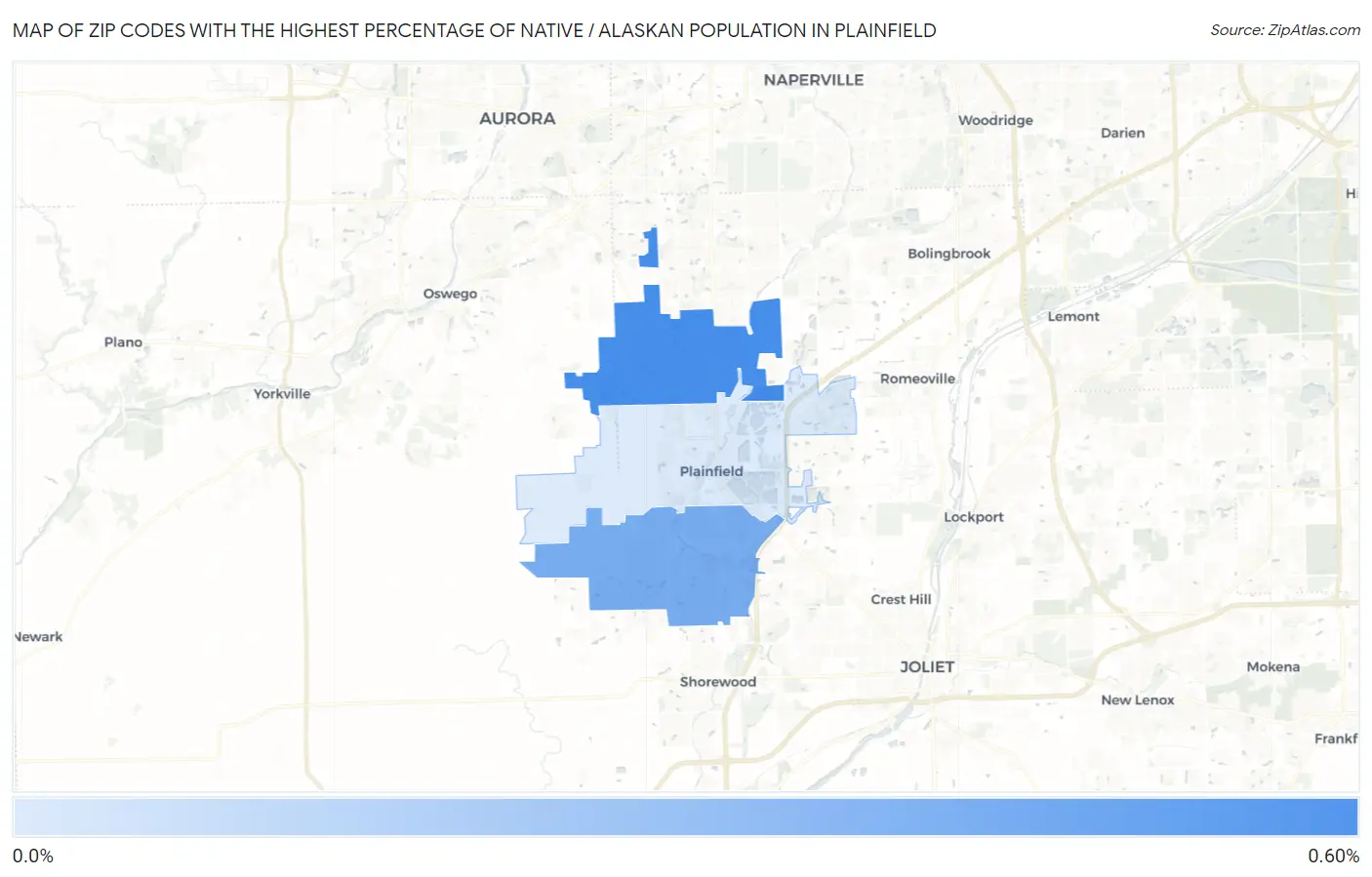 Zip Codes with the Highest Percentage of Native / Alaskan Population in Plainfield Map