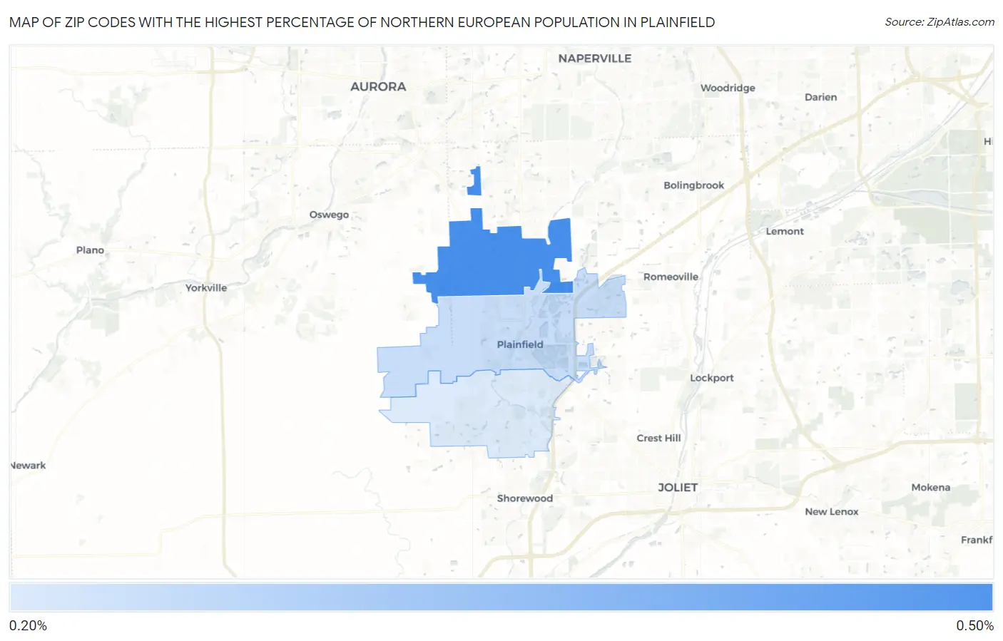 Zip Codes with the Highest Percentage of Northern European Population in Plainfield Map