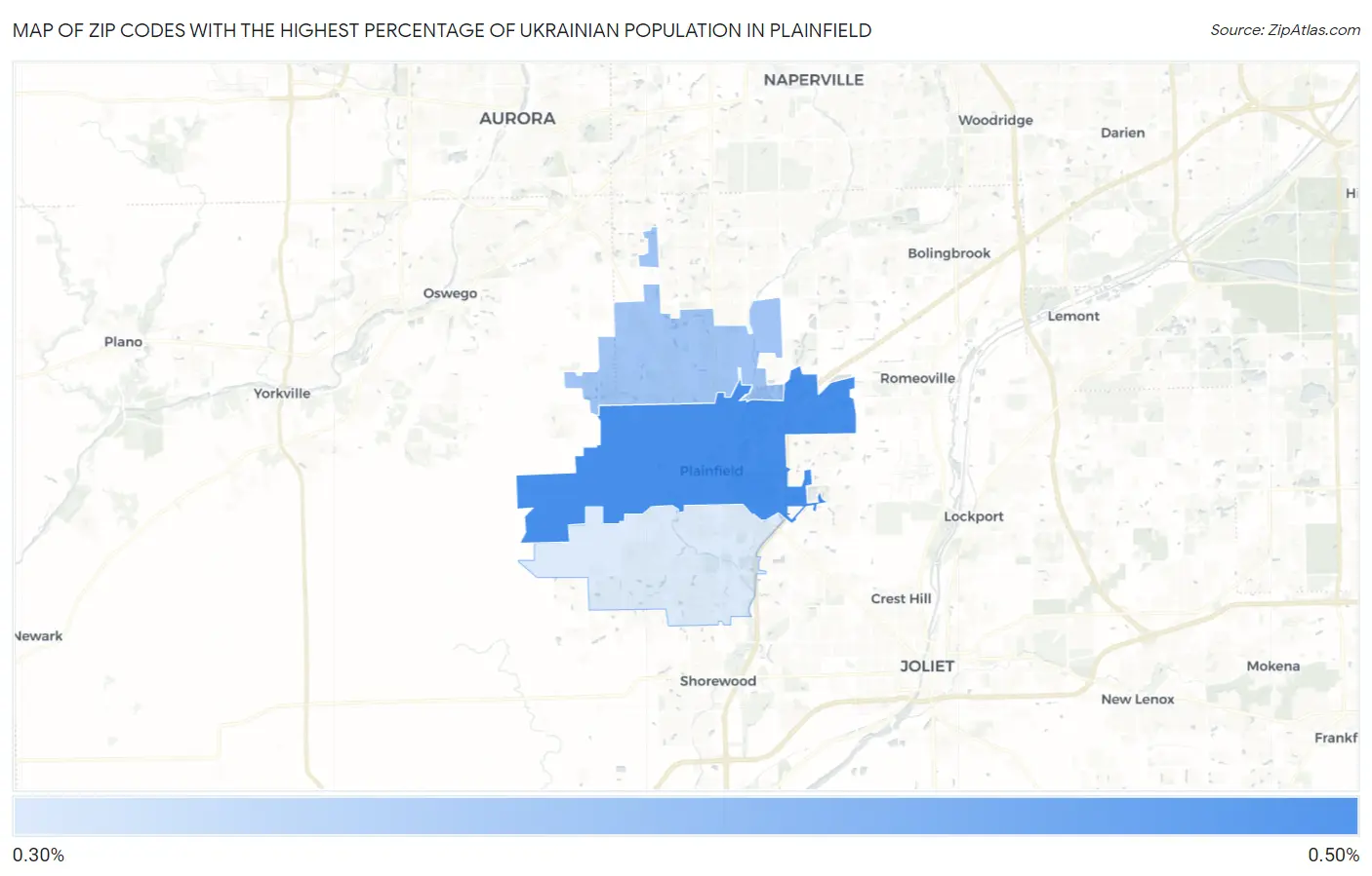 Zip Codes with the Highest Percentage of Ukrainian Population in Plainfield Map
