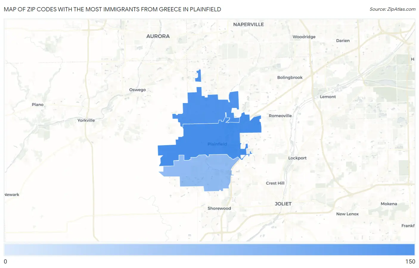 Zip Codes with the Most Immigrants from Greece in Plainfield Map
