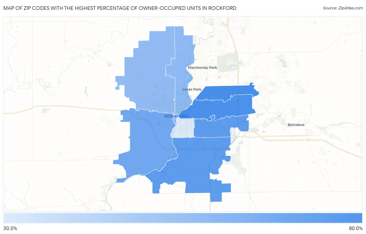 Zip Codes with the Highest Percentage of Owner-Occupied Units in Rockford Map