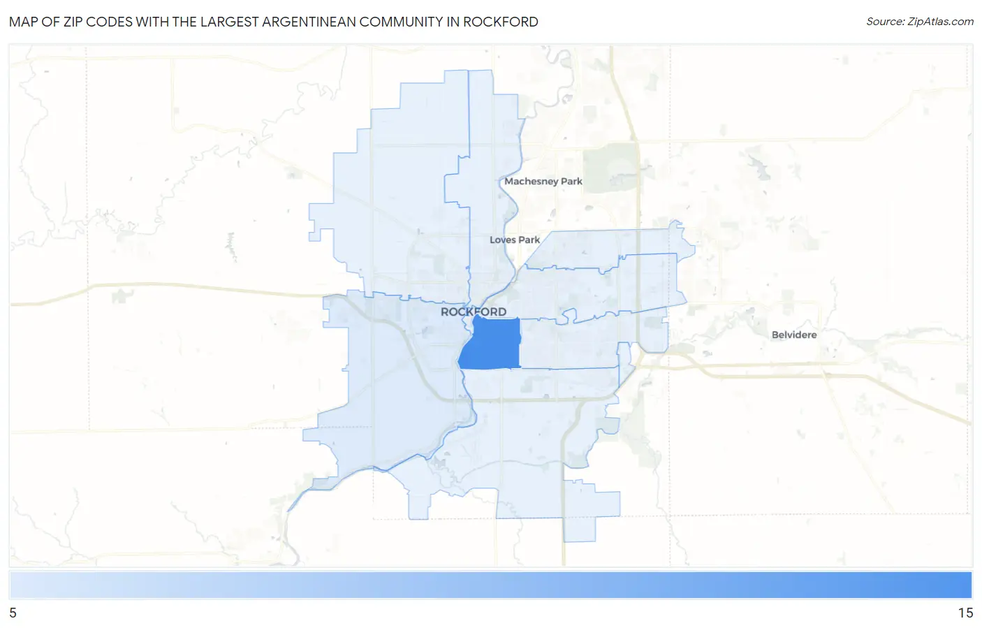 Zip Codes with the Largest Argentinean Community in Rockford Map