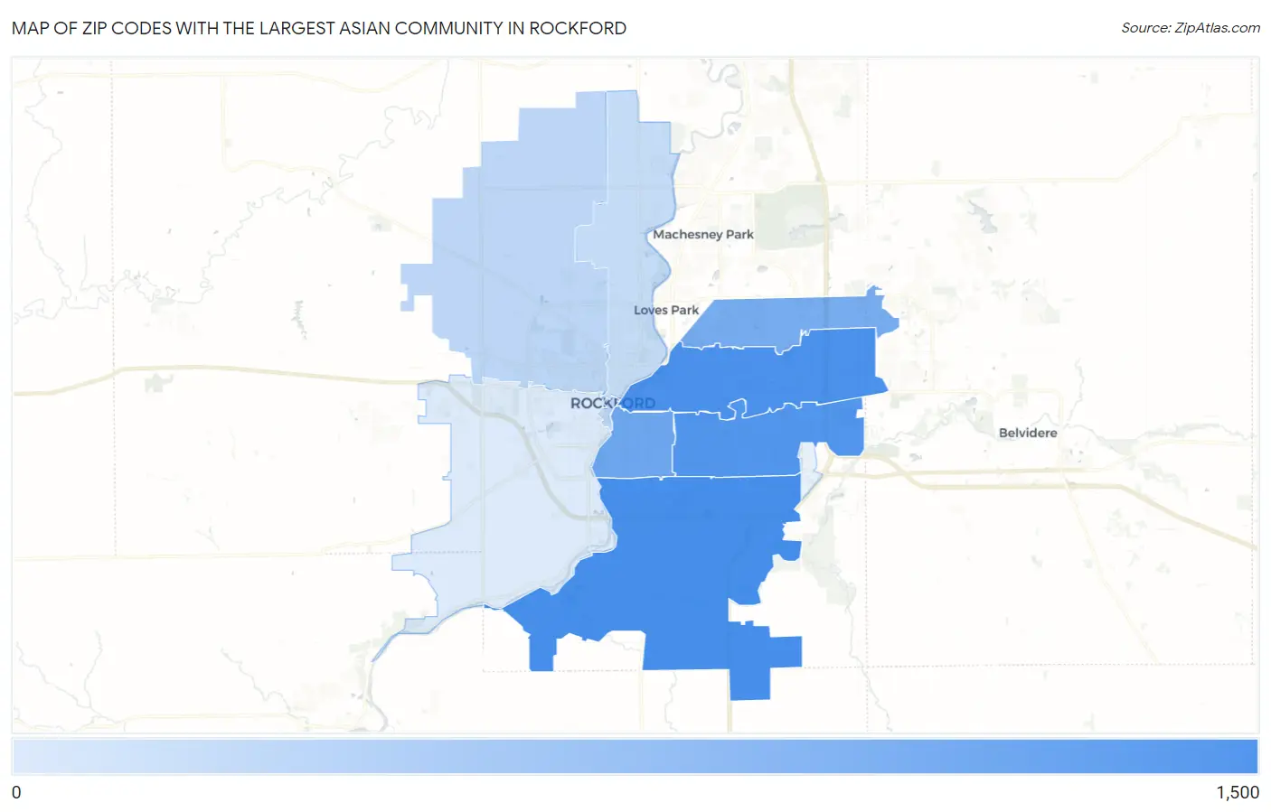 Zip Codes with the Largest Asian Community in Rockford Map