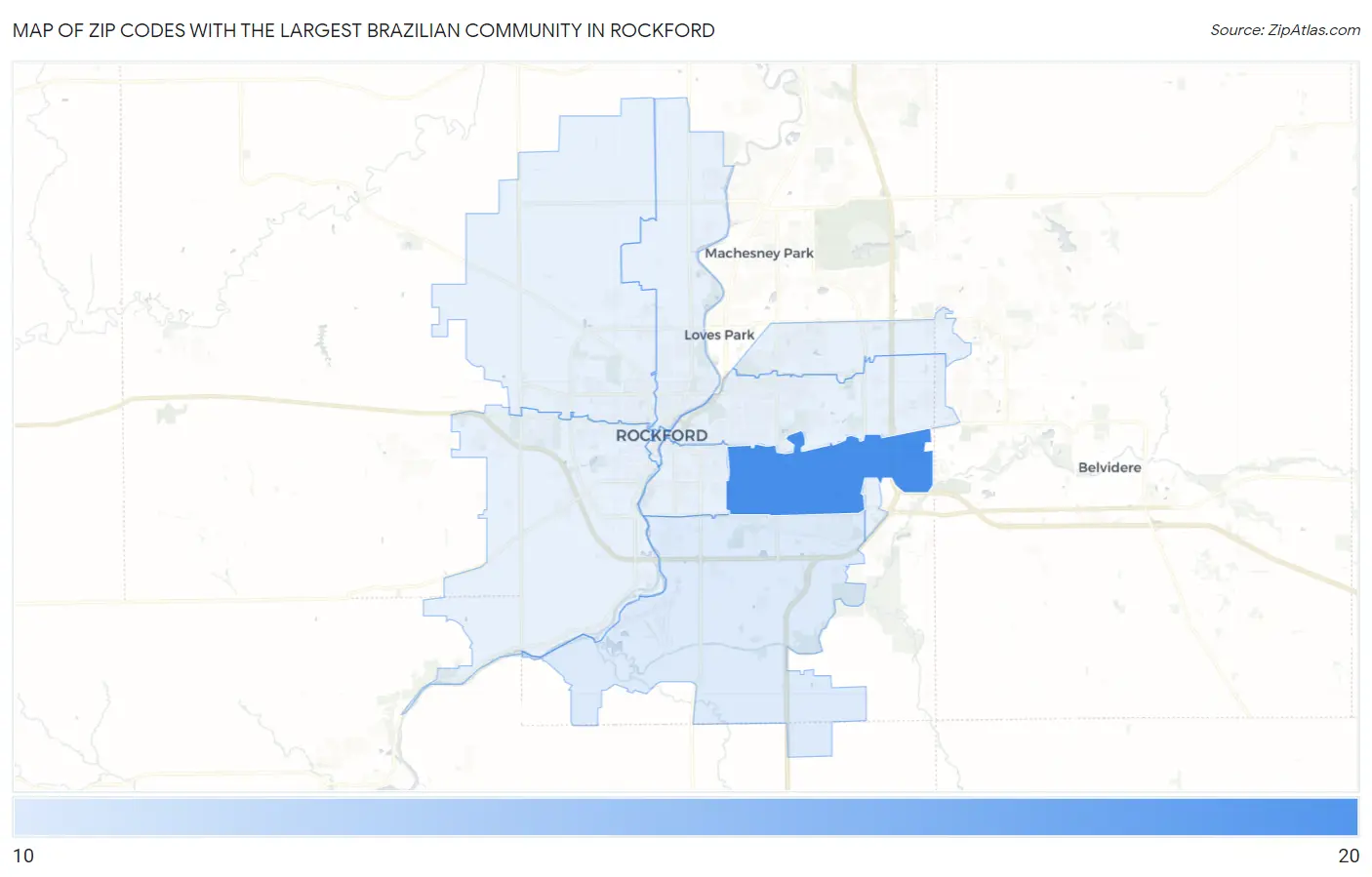 Zip Codes with the Largest Brazilian Community in Rockford Map
