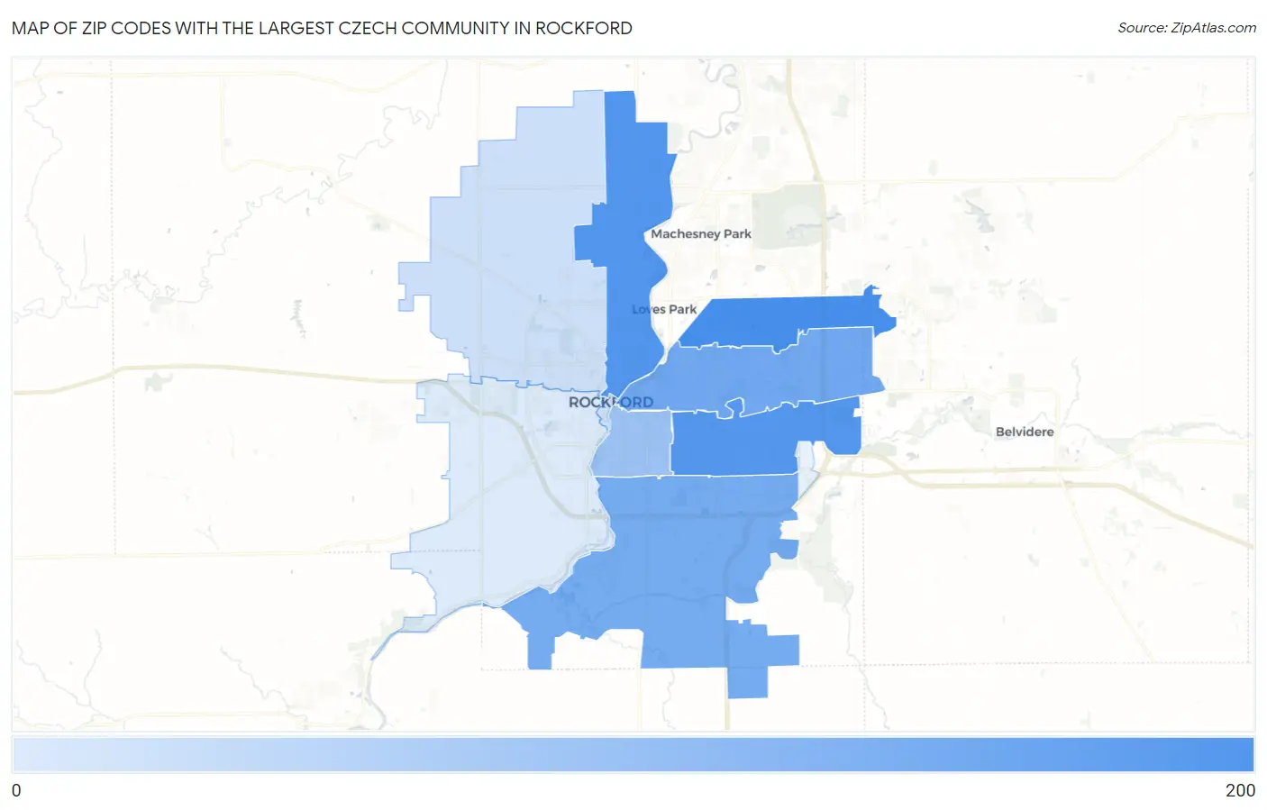 Zip Codes with the Largest Czech Community in Rockford Map