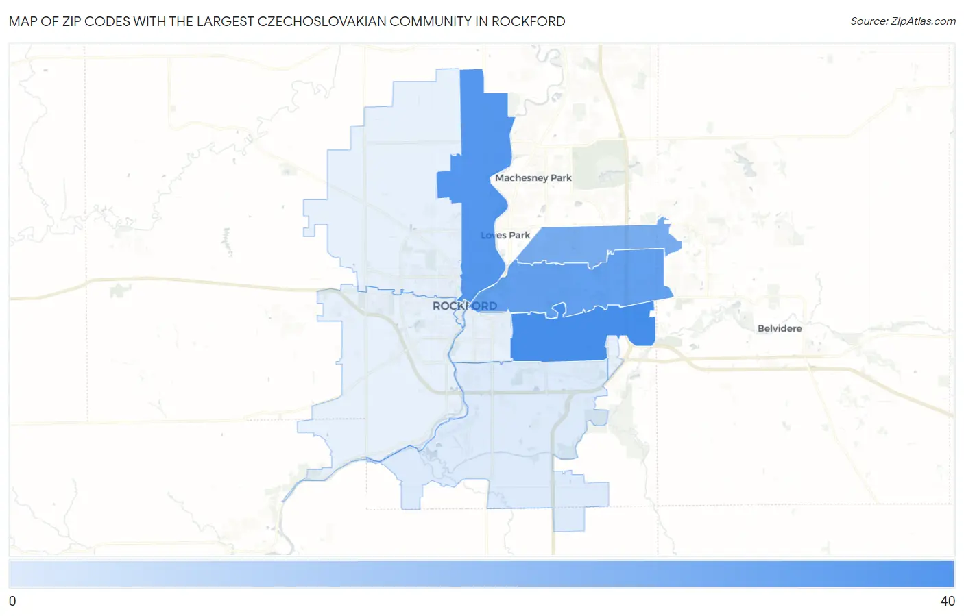 Zip Codes with the Largest Czechoslovakian Community in Rockford Map