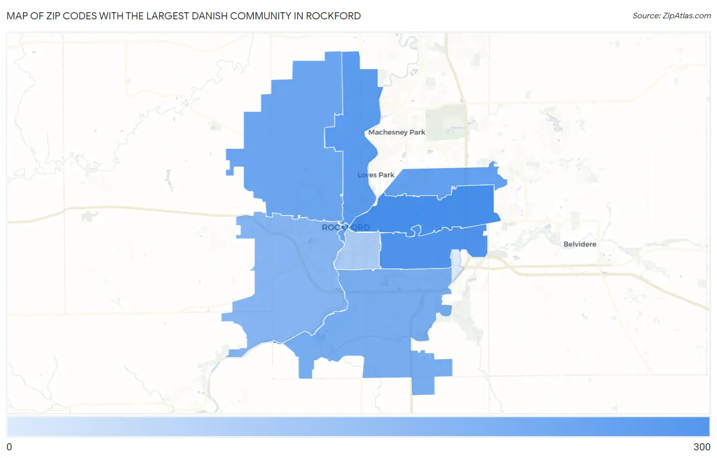 Zip Codes with the Largest Danish Community in Rockford Map