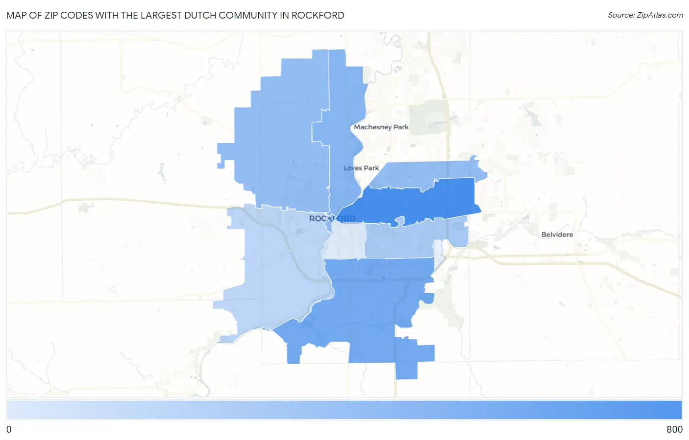 Zip Codes with the Largest Dutch Community in Rockford Map