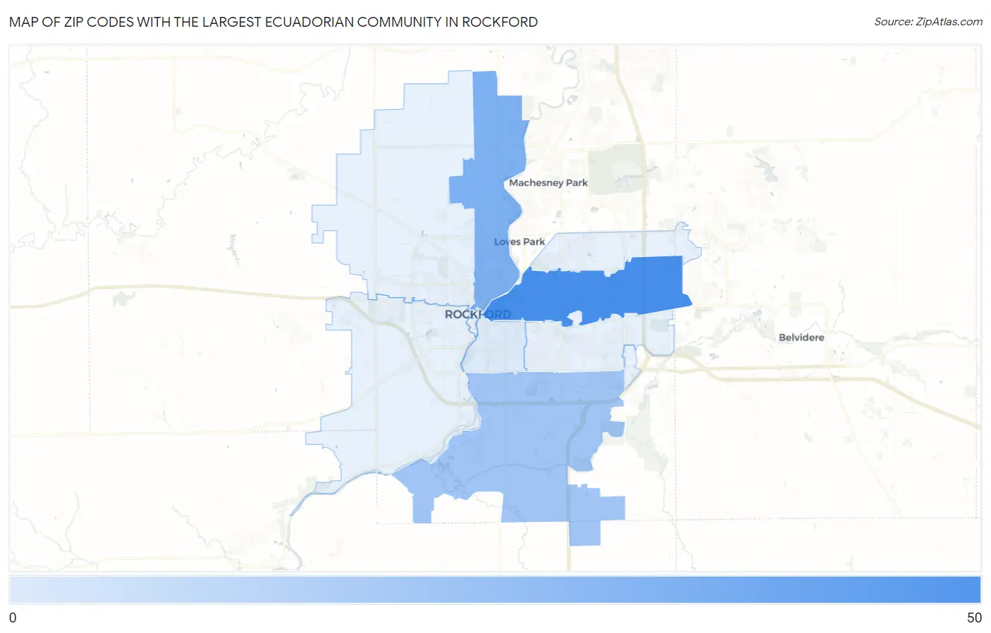 Zip Codes with the Largest Ecuadorian Community in Rockford Map