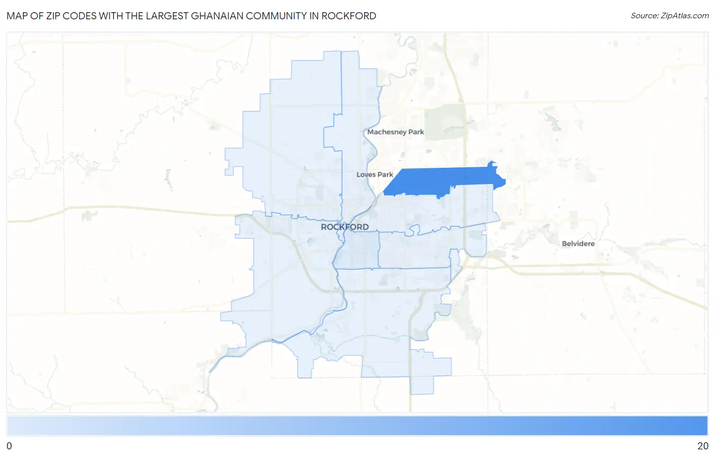 Zip Codes with the Largest Ghanaian Community in Rockford Map