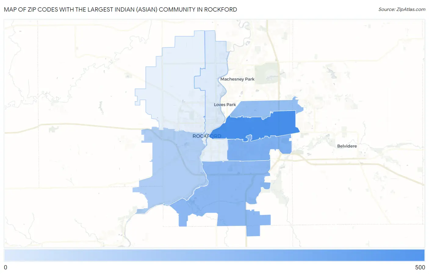 Zip Codes with the Largest Indian (Asian) Community in Rockford Map