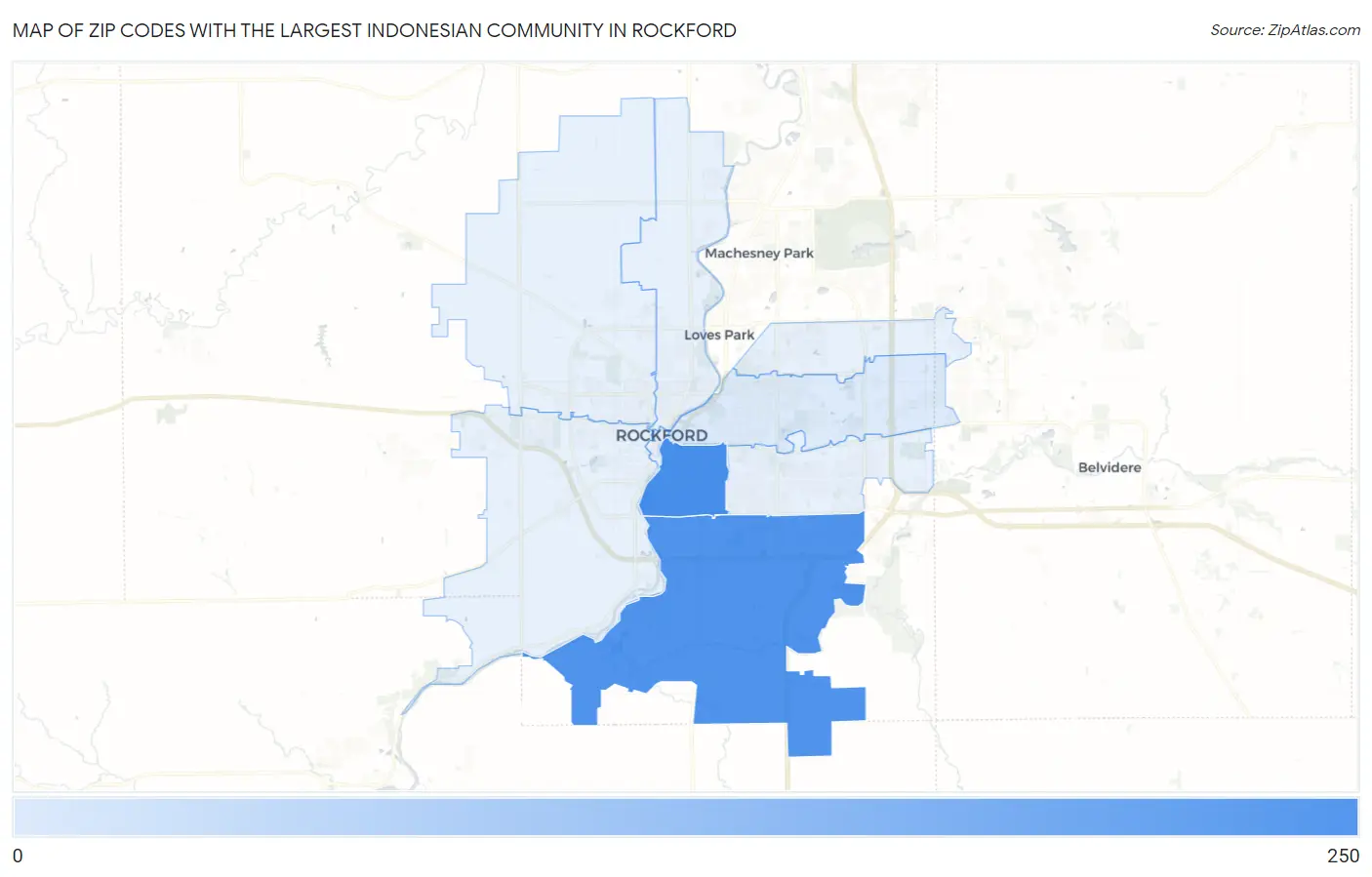 Zip Codes with the Largest Indonesian Community in Rockford Map