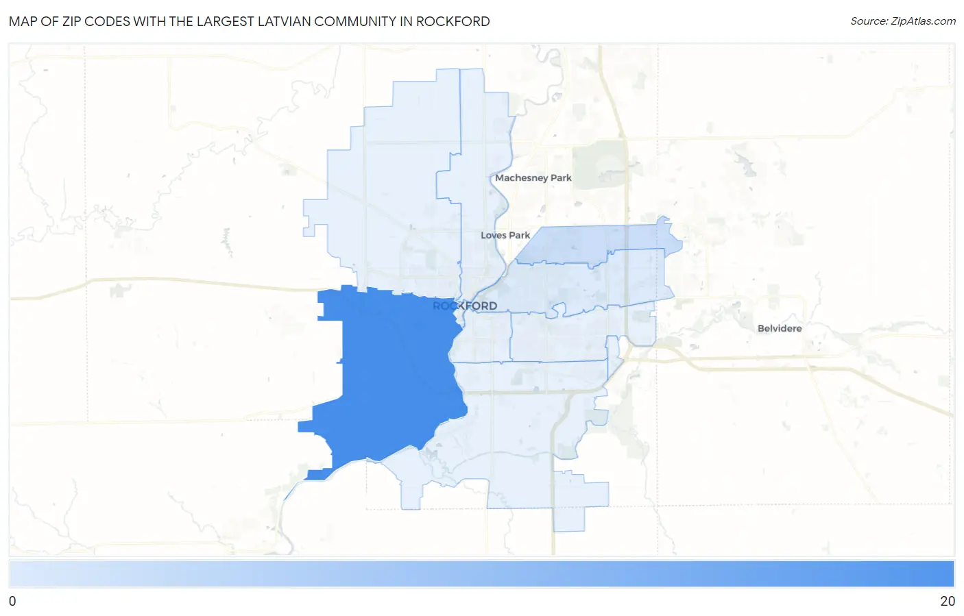 Zip Codes with the Largest Latvian Community in Rockford Map