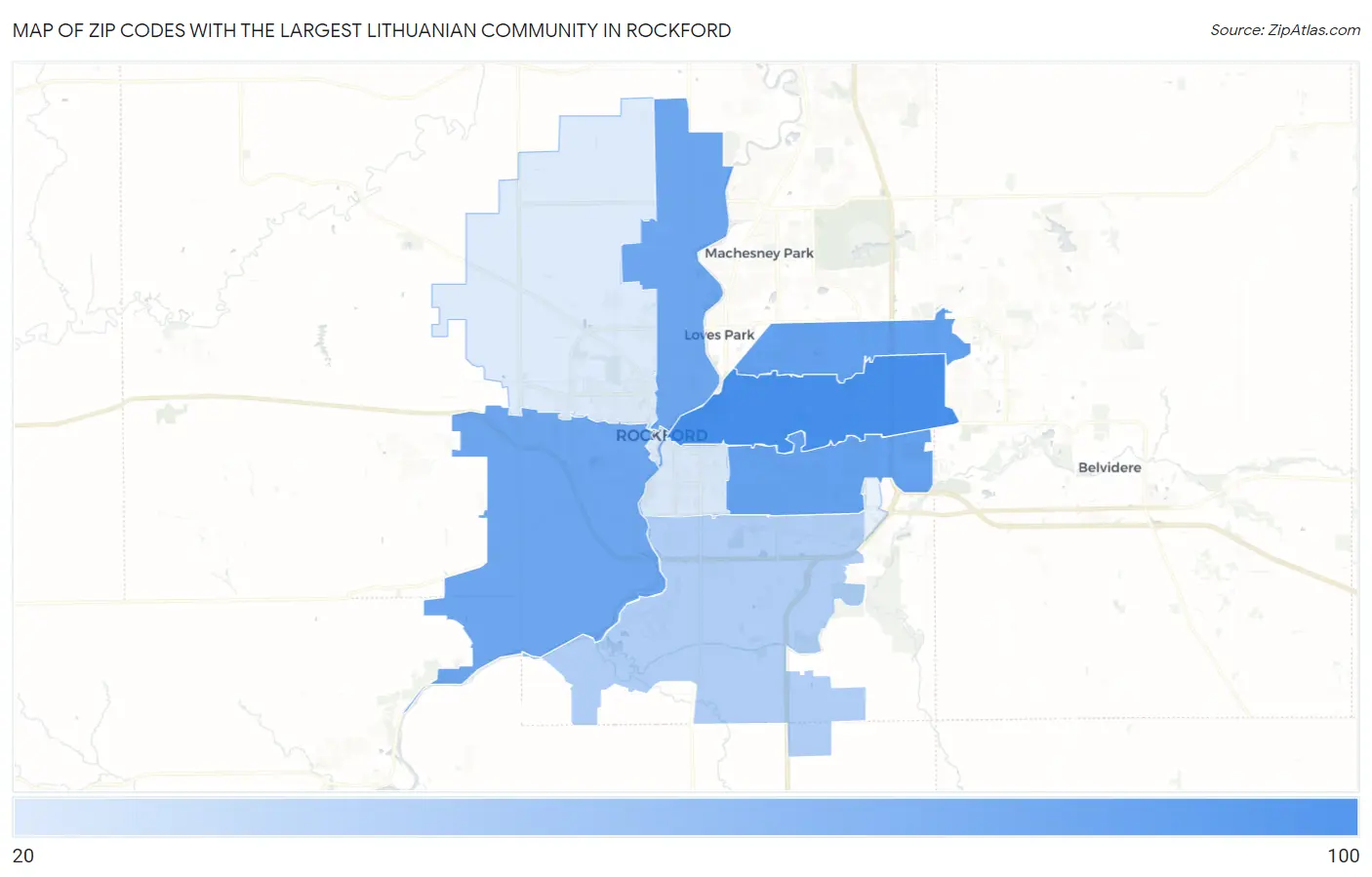 Zip Codes with the Largest Lithuanian Community in Rockford Map