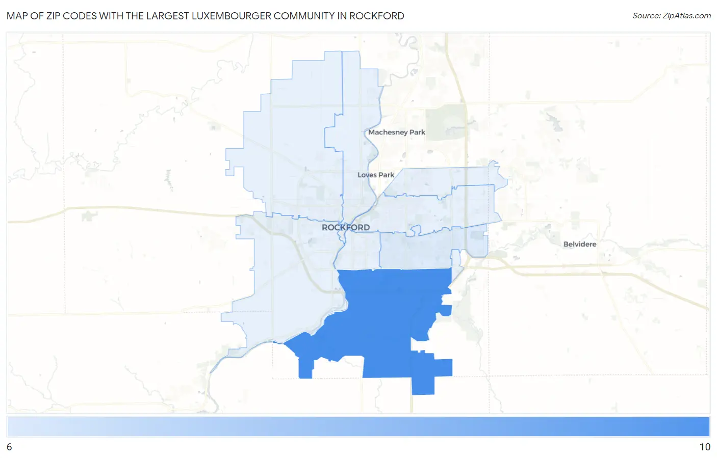Zip Codes with the Largest Luxembourger Community in Rockford Map