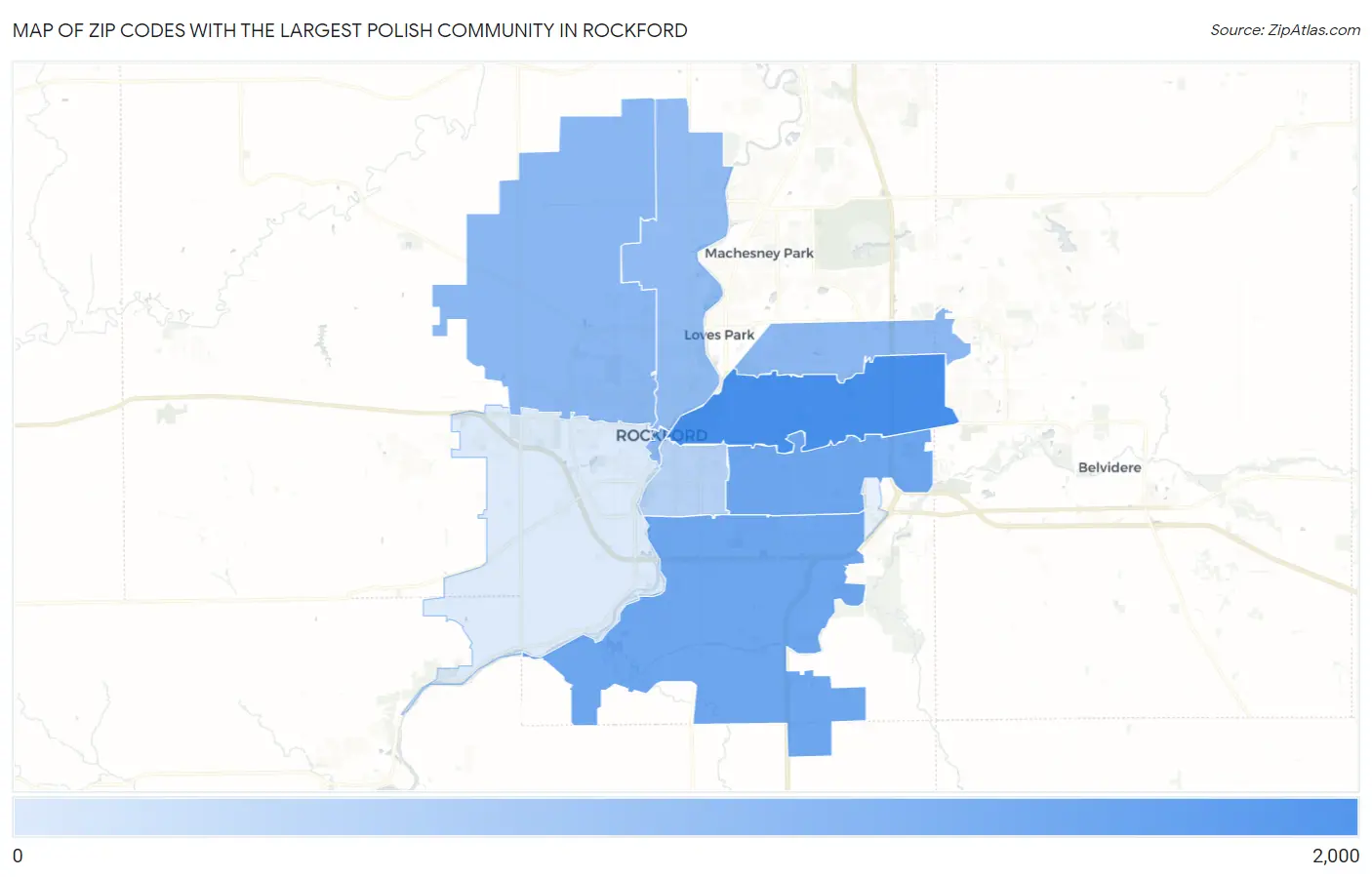 Zip Codes with the Largest Polish Community in Rockford Map