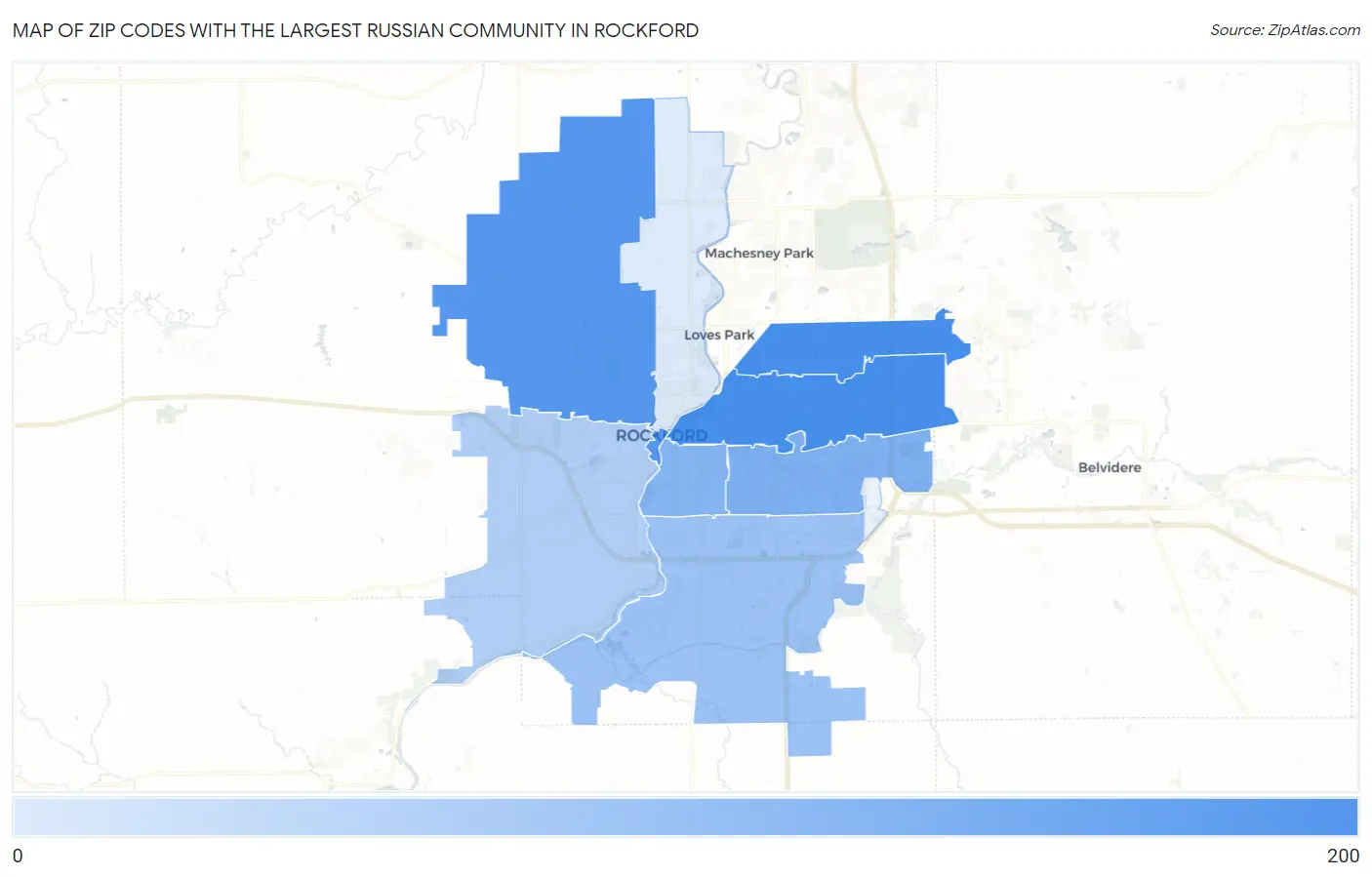 Zip Codes with the Largest Russian Community in Rockford Map