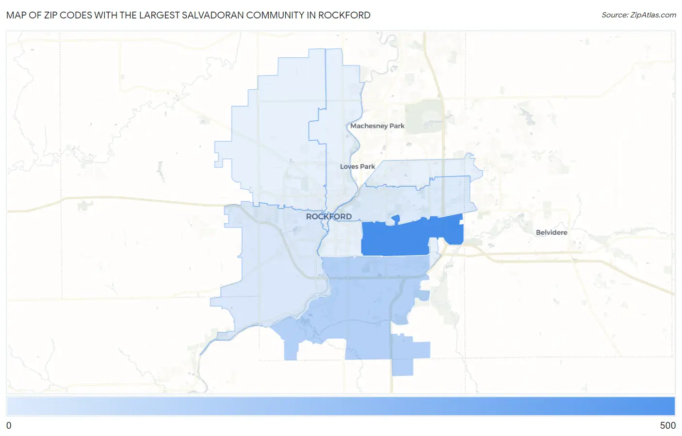 Zip Codes with the Largest Salvadoran Community in Rockford Map