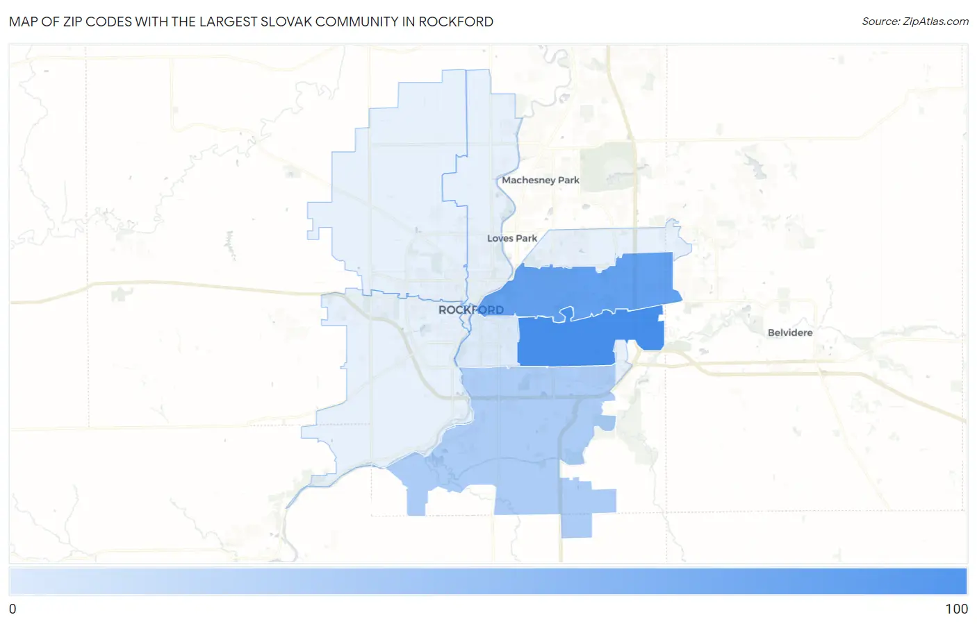 Zip Codes with the Largest Slovak Community in Rockford Map