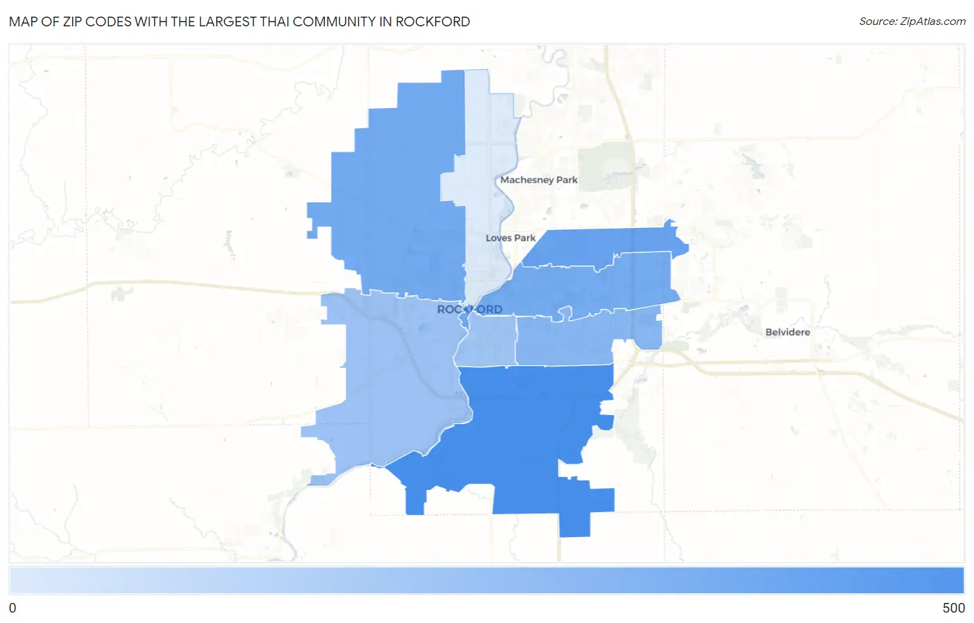 Zip Codes with the Largest Thai Community in Rockford Map