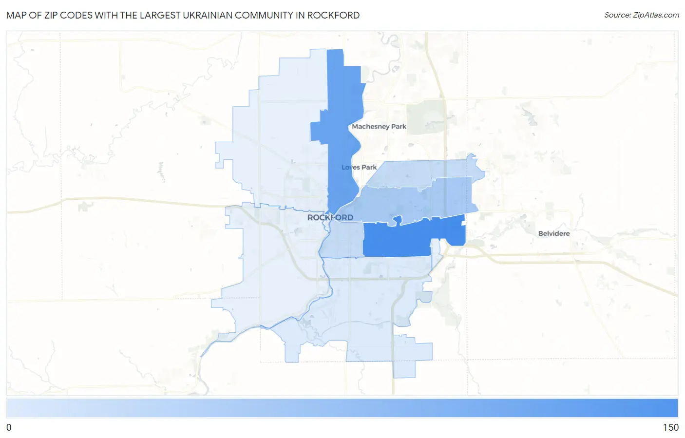 Zip Codes with the Largest Ukrainian Community in Rockford Map