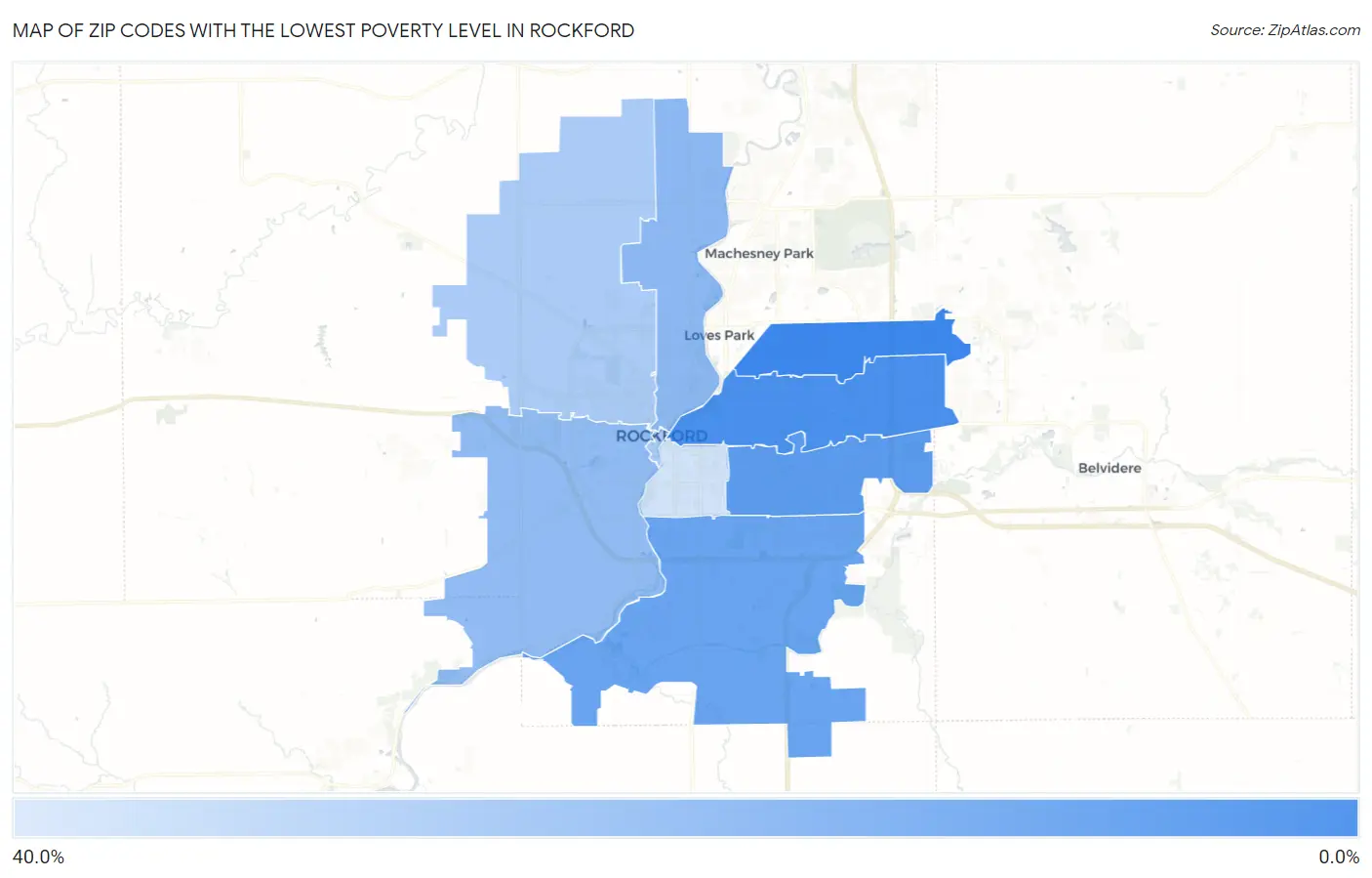 Zip Codes with the Lowest Poverty Level in Rockford Map