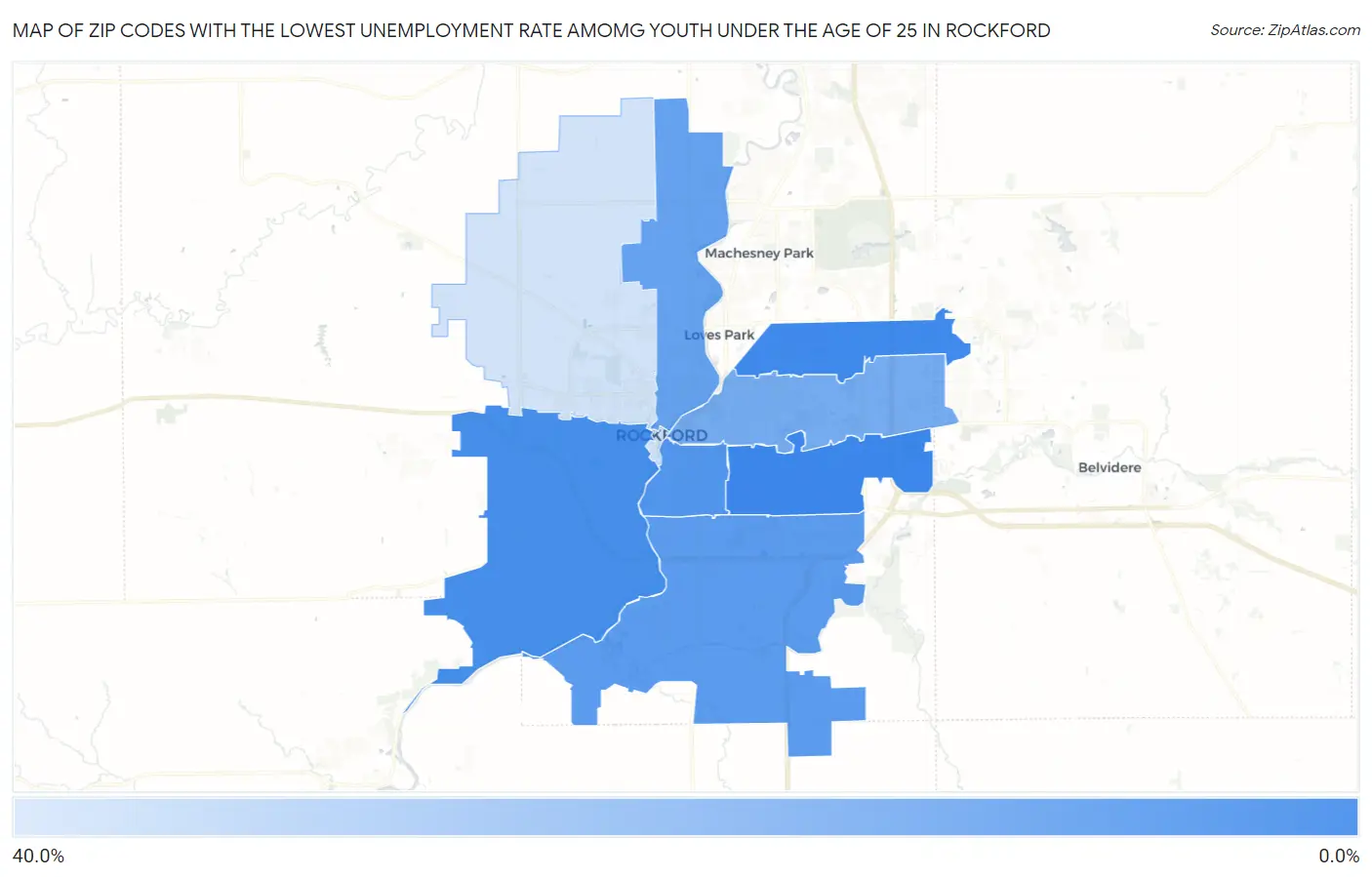 Zip Codes with the Lowest Unemployment Rate Amomg Youth Under the Age of 25 in Rockford Map