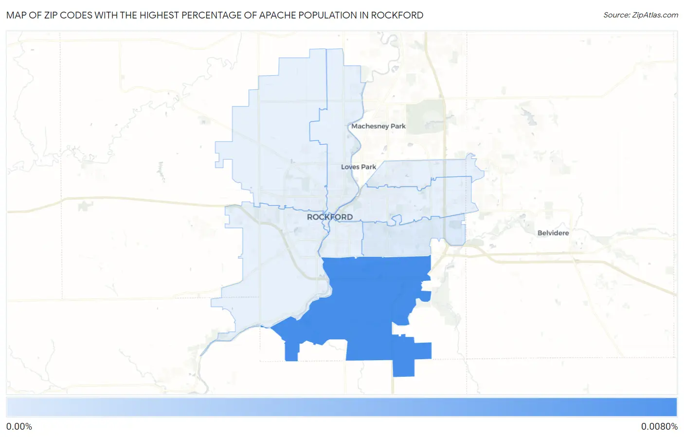 Zip Codes with the Highest Percentage of Apache Population in Rockford Map
