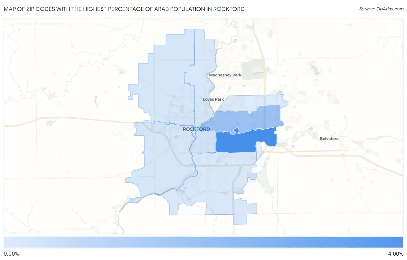 Zip Codes with the Highest Percentage of Arab Population in Rockford Map