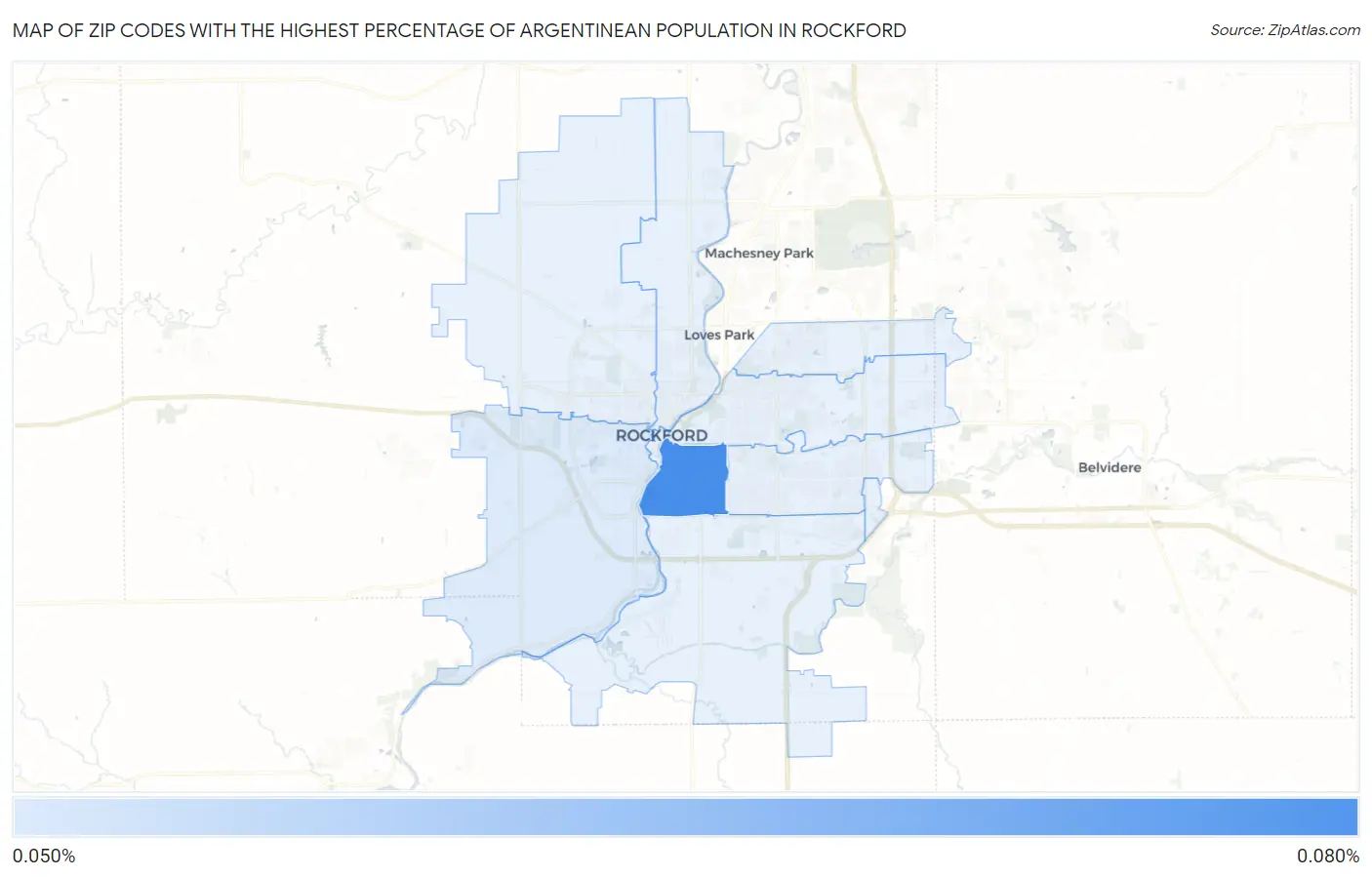 Zip Codes with the Highest Percentage of Argentinean Population in Rockford Map