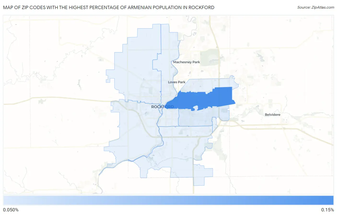 Zip Codes with the Highest Percentage of Armenian Population in Rockford Map