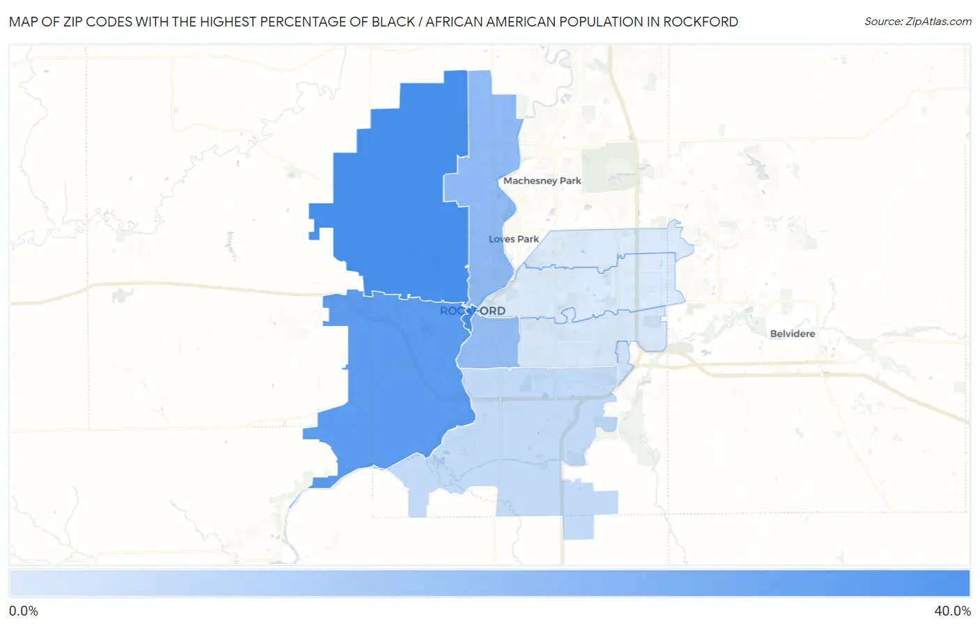 Zip Codes with the Highest Percentage of Black / African American Population in Rockford Map