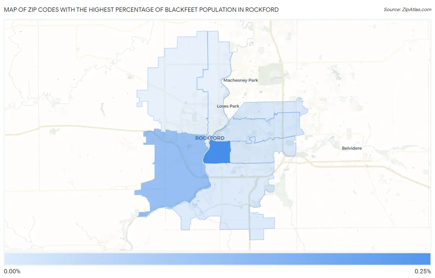 Zip Codes with the Highest Percentage of Blackfeet Population in Rockford Map