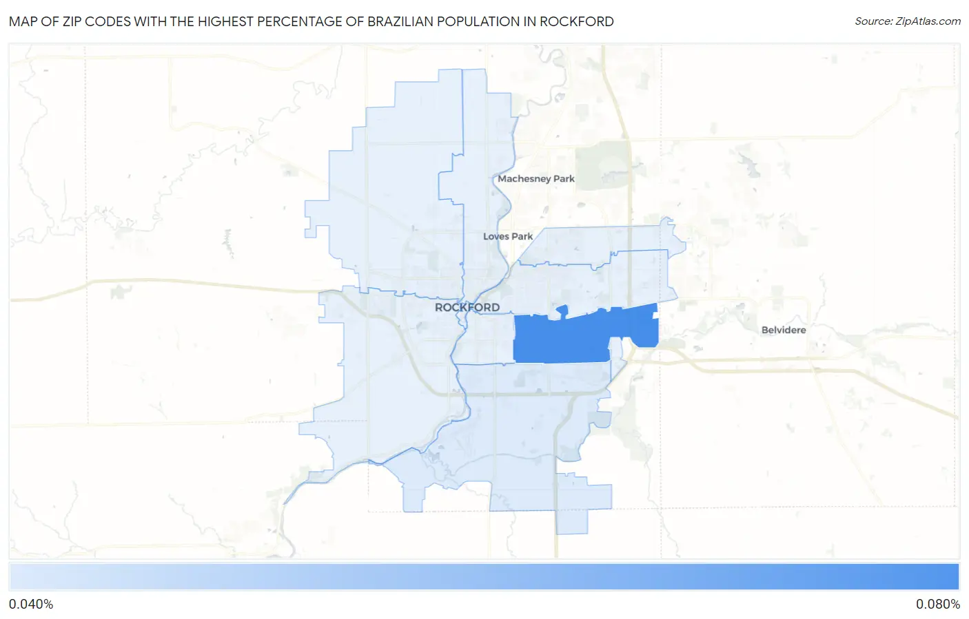 Zip Codes with the Highest Percentage of Brazilian Population in Rockford Map