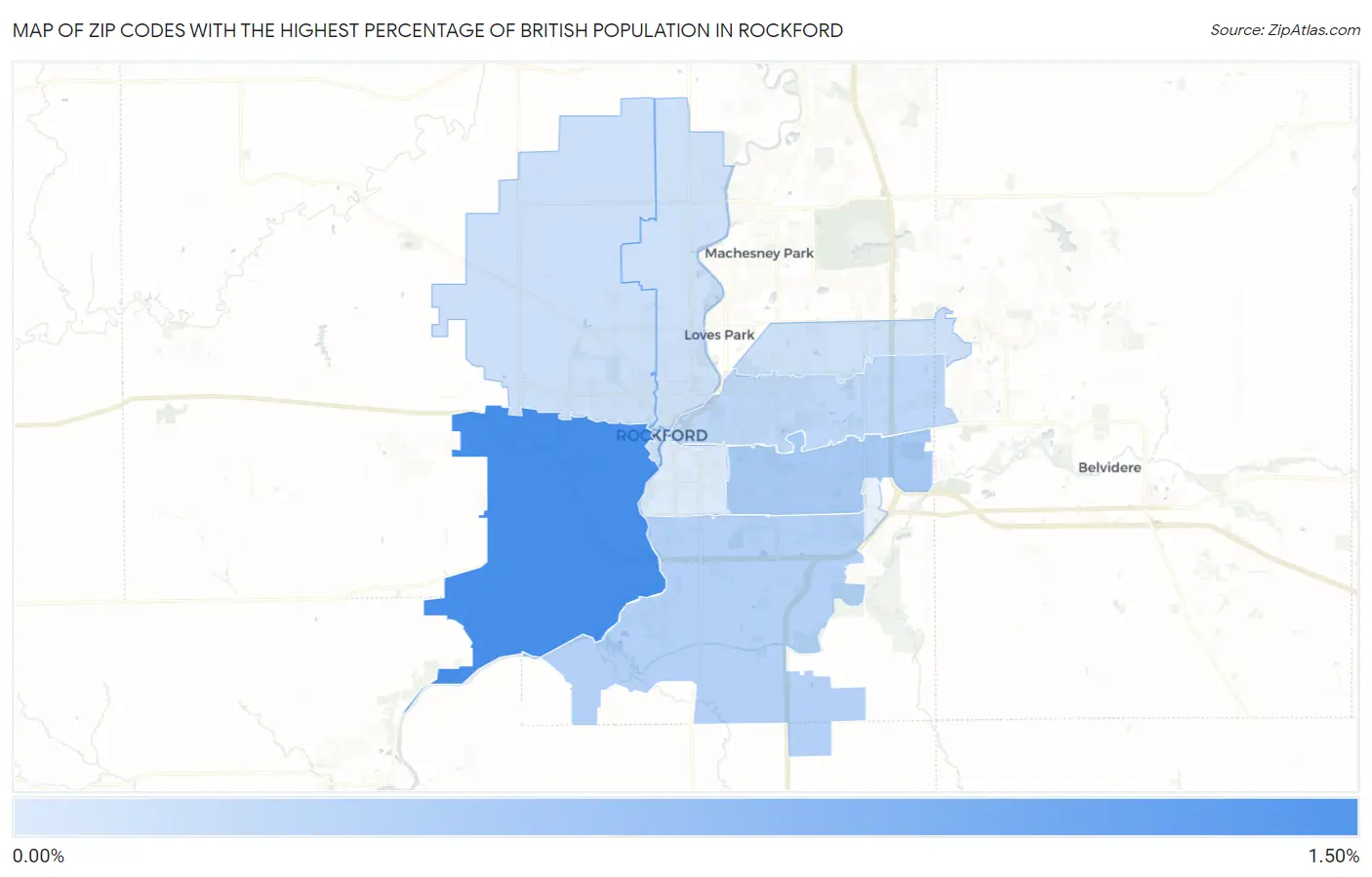 Zip Codes with the Highest Percentage of British Population in Rockford Map