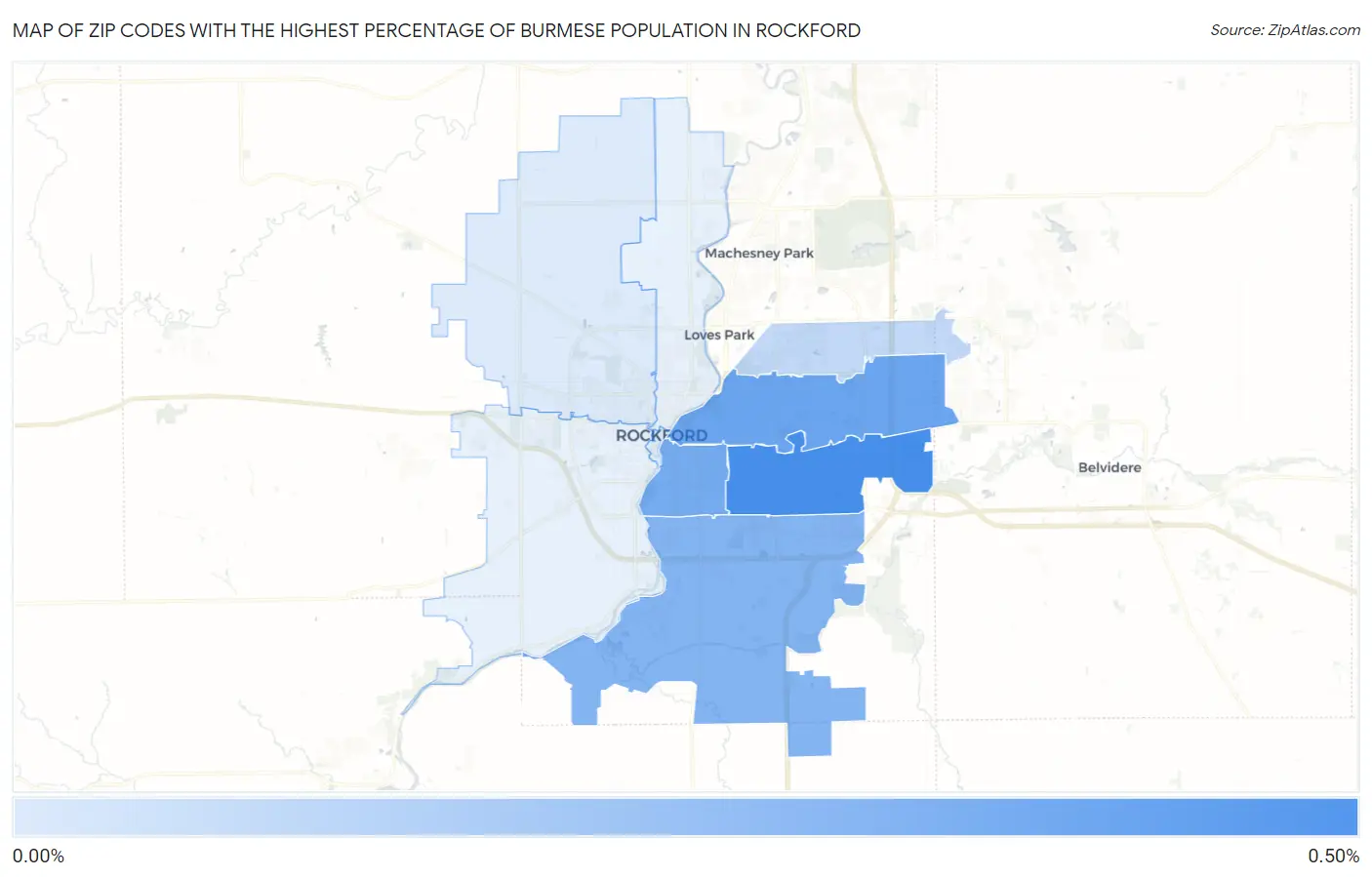 Zip Codes with the Highest Percentage of Burmese Population in Rockford Map