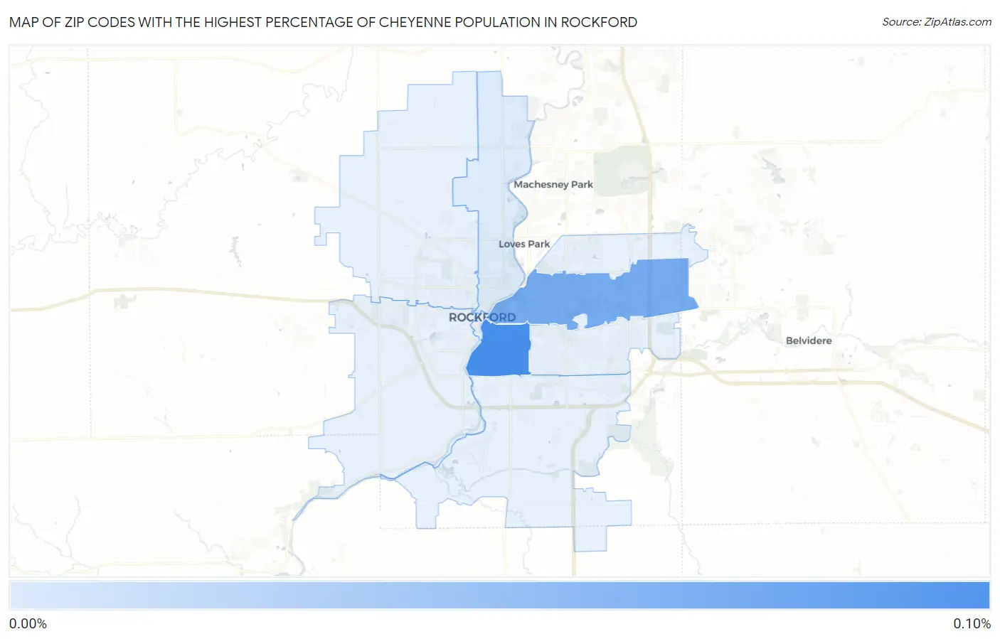 Zip Codes with the Highest Percentage of Cheyenne Population in Rockford Map