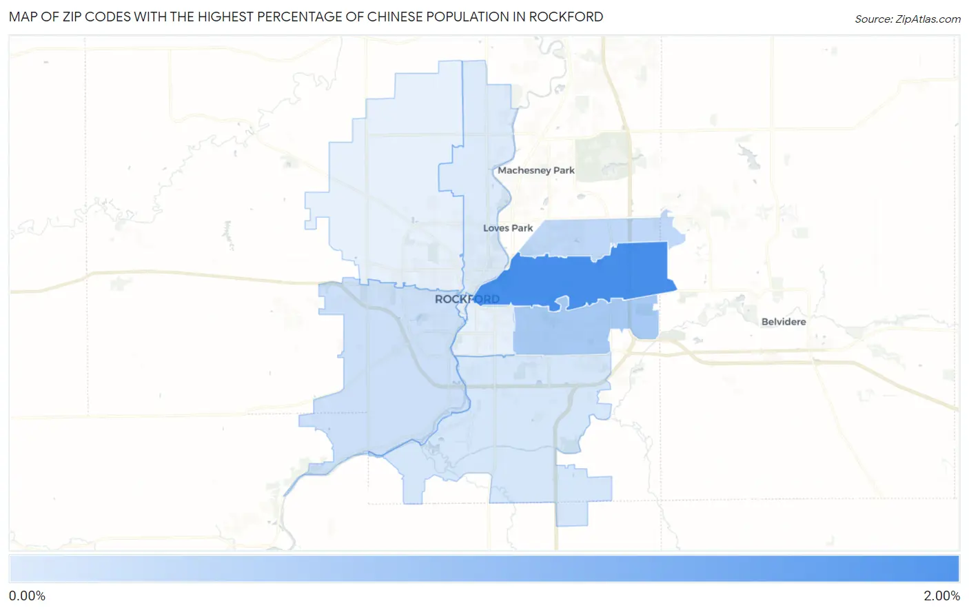 Zip Codes with the Highest Percentage of Chinese Population in Rockford Map
